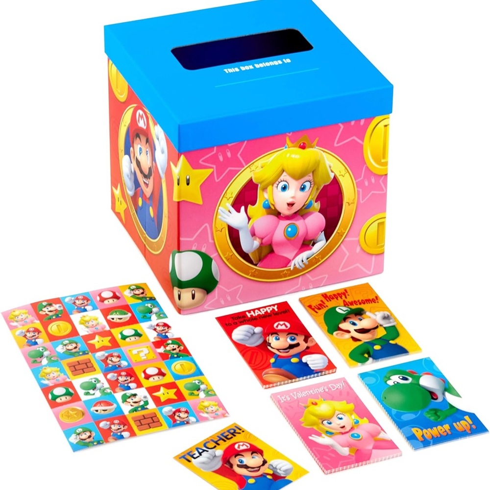 Kids valentine Day Classroom card exchange 32 Super Mario cards ,35 Stickers,Box